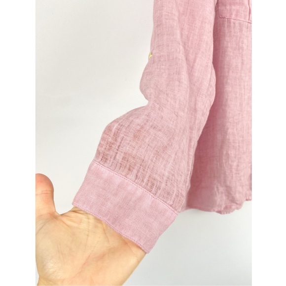 J Jill Love Linen Garment Dyed Tunic Button Up Shirt, Light Pink Tulip - Size M - Picture 6 of 12